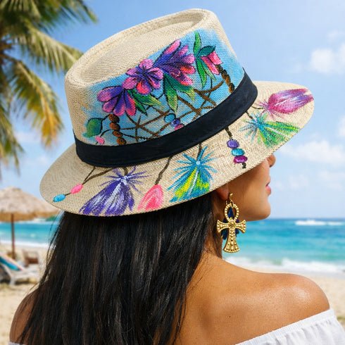 Azure Bloom Fedora (Hand painted)